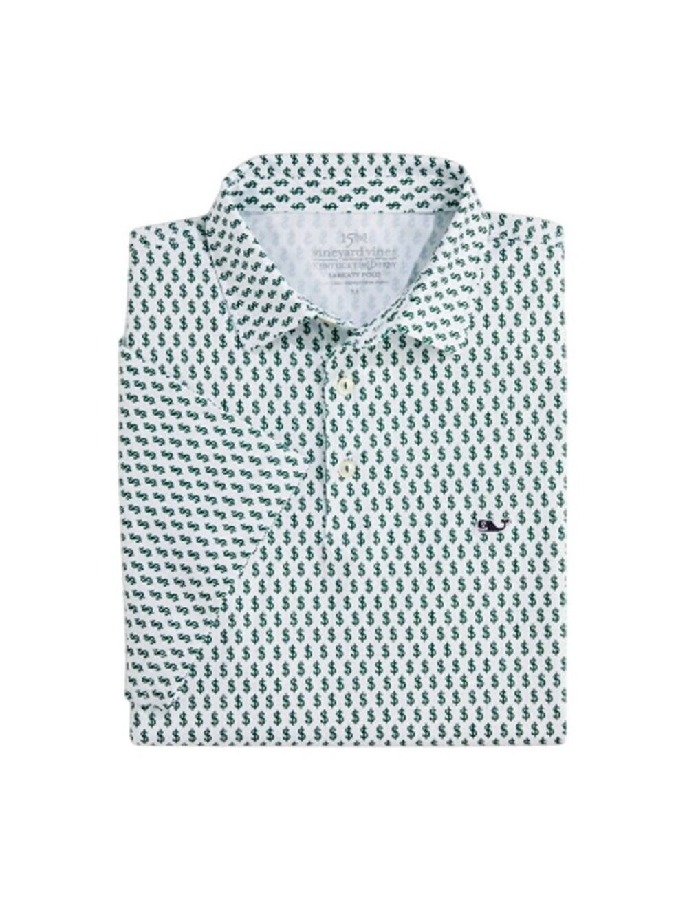 Vineyard Vines Kentucky Derby Printed Sankaty Polo Shirt L Mens Dollar Sign